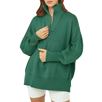 ANRABESS Women's Oversized Fashion Long Sleeve Quarter Zip Baggy Loose Slouchy Sweater Pullover Tops...