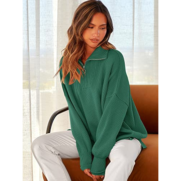ANRABESS Women's Cozy Oversized Quarter Zip Sweater