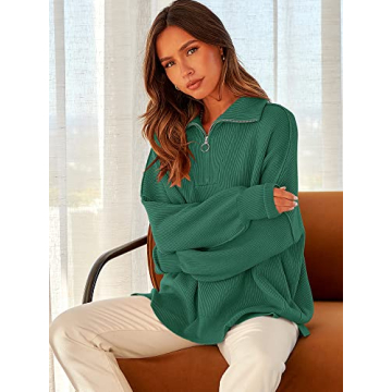 ANRABESS Women's Cozy Oversized Quarter Zip Sweater