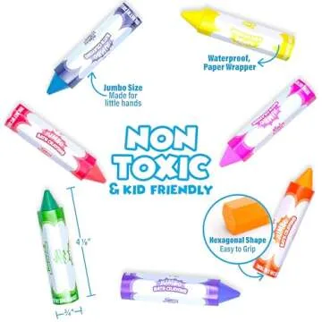 Tub Works® Smooth™ Jumbo Bath Crayons Bath Toy | Nontoxic, Washable Bath Crayons for Toddlers & Kids | Unique Formula Draws Smoothly & Vividly on Wet & Dry Tub Walls | Large, Easy-Grip Bathtub Crayons