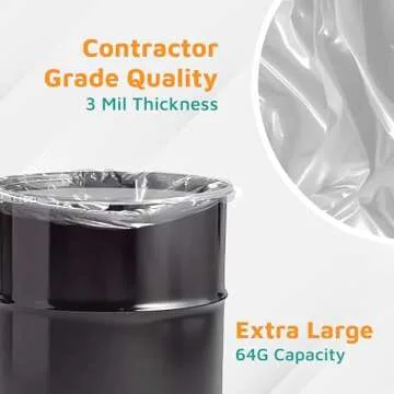 PlasticMill Contractor Bags Heavy Duty - Commercial, Industrial Garbage Bags - Clear Construction Trash Bags - Outdoor, Garden Trash Bags, 64-Gallon, 3 Mil, 50"x60" (10-Count)