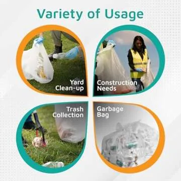 PlasticMill Contractor Bags Heavy Duty - Commercial, Industrial Garbage Bags - Clear Construction Trash Bags - Outdoor, Garden Trash Bags, 64-Gallon, 3 Mil, 50"x60" (10-Count)
