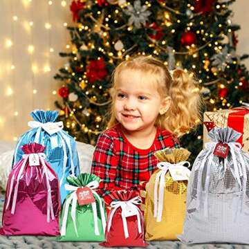 MAMUNU 15Pcs Christmas Drawstring Gift Bags, Assorted Sizes Solid Color Goodie Bags Christmas Wrappi...