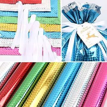 MAMUNU 15Pcs Christmas Drawstring Gift Bags, Assorted Sizes Solid Color Goodie Bags Christmas Wrapping Bags with Drawstring Ribbons and Tags, for Holiday Birthday Christmas Party (15)