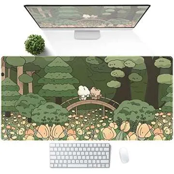 Anime Forest Desk Mat,Cute Green Mouse Pad,Kawaii Aesthetic Full Desktop Pad XXL Gaming Mousemat XL,...