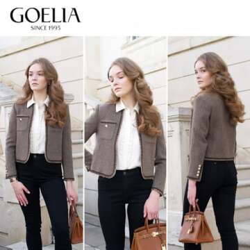 GOELIA Women's Washable 100% Merino Wool Blazers for Work Business Casual, Cropped Blazer Jackets fo...