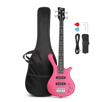 GLARRY 36-Inch Electric Bass Guitar Beginner Kit - Pink