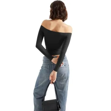 SUUKSESS Women Off The Shoulder Long Sleeve Shirt