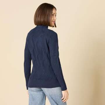 Amazon Essentials Women's Winter Sweater, Soft Touch Funnel Neck Cable Knit, Navy, Small
