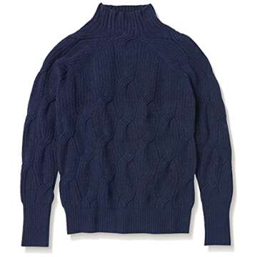 Amazon Essentials Women's Winter Sweater, Soft Touch Funnel Neck Cable Knit, Navy, Small