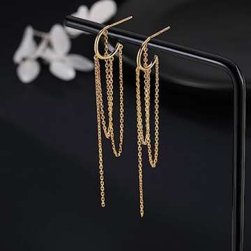 SLUYNZ 925 Sterling Silver Dangle Earrings Tassel Chain for Women Dangle Earrings Long Earrings Hugg...