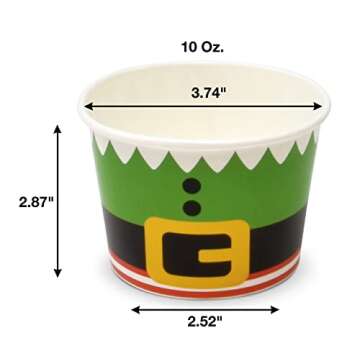 Gift Boutique 48 Xmas Treat Snack 10 Oz. Xmas Elf Belt Disposable Paper Cup Dessert Ice Cream Bowls ...
