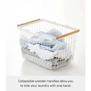 Stylish YAMAZAKI Laundry Basket with Wooden Handles