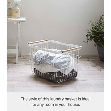 Stylish YAMAZAKI Laundry Basket with Wooden Handles
