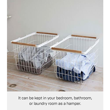 Stylish YAMAZAKI Laundry Basket with Wooden Handles