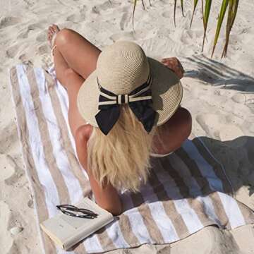 Comhats Sun Hat for Womens Floppy Summer Beach Straw Hats Accessories Wide Brim SPF 50 Foldable Beige M