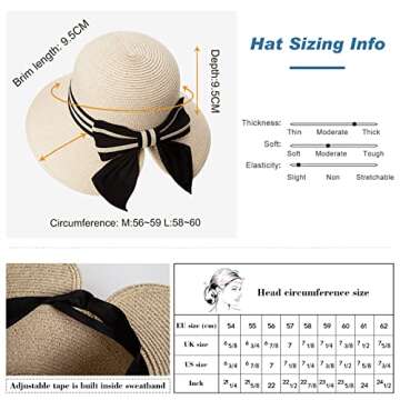 Comhats Sun Hat for Womens Floppy Summer Beach Straw Hats Accessories Wide Brim SPF 50 Foldable Beige M