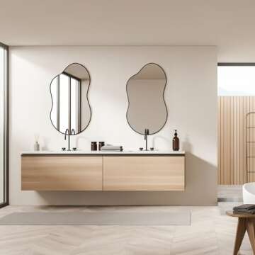 Dorlicecass Irregular Wall Mirror - Wall Mirrors Decorative 26"x46" Black Asymmetrical Mirror Aviati...