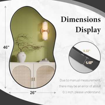 Dorlicecass Irregular Wall Mirror - Wall Mirrors Decorative 26"x46" Black Asymmetrical Mirror Aviation Aluminum Alloy Frame for Bathroom, Bedroom, Living Room, Cloakroom, Entryway