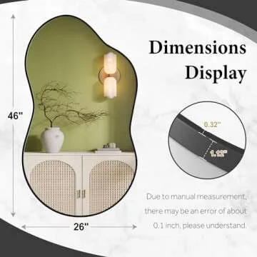 Dorlicecass Irregular Wall Mirror - Wall Mirrors Decorative 26"x46" Black Asymmetrical Mirror Aviation Aluminum Alloy Frame for Bathroom, Bedroom, Living Room, Cloakroom, Entryway