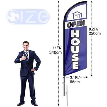 Open House Signs for Real Estate Agents, Open House Flag Pole Kit and Ground Stake, 11 FT Feather Fl...