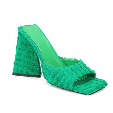 Keleimusi Women's Trendy Square Toe Block Heel Dress Mules in Elegant Green