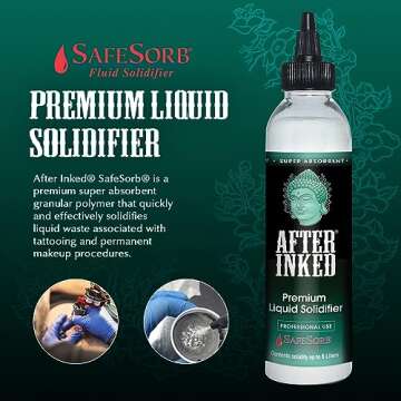 After Inked Liquid Solidifier - Quick & Super Absorbent Tattoo Ink Solidifier Polymer Powder, Paint Hardener for Disposal, Easy & Convenient to Use Liquid Tattoo Solidifier for Cleaning - 1 pc, 6 oz