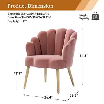 TINA'S HOME Flora Scalloped Velvet Arm Chair for Small Space Living Room Bedroom - Pink