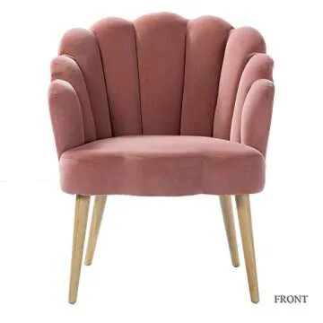 TINA'S HOME Flora Scalloped Velvet Arm Chair for Small Space Living Room Bedroom - Pink
