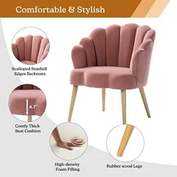 TINA'S HOME Flora Scalloped Velvet Arm Chair for Small Space Living Room Bedroom - Pink