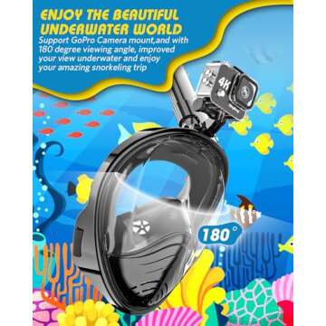 QingSong Kids Snorkel Mask Full Face, Snorkeling Set with Camera Mount, 180 Degree Panoramic View Snorkeling Gear Anti-Fog Anti-Leak