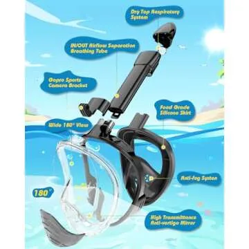 QingSong Kids Snorkel Mask Full Face, Snorkeling Set with Camera Mount, 180 Degree Panoramic View Snorkeling Gear Anti-Fog Anti-Leak