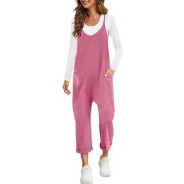 Nirovien Womens Oversized Sleeveless Jumpsuits Loose Spaghetti Strap Baggy Overalls with Pockets Casual One Piece Rompers(Dark Pink,M)