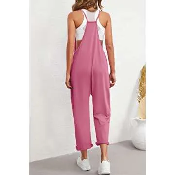 Nirovien Womens Oversized Sleeveless Jumpsuits Loose Spaghetti Strap Baggy Overalls with Pockets Casual One Piece Rompers(Dark Pink,M)