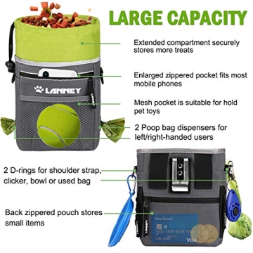 LANNEY Dog Treat Pouch - Versatile Pet Training Bag with Clicker
