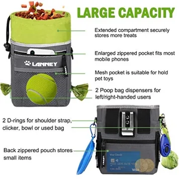 LANNEY Dog Treat Pouch - Versatile Pet Training Bag with Clicker