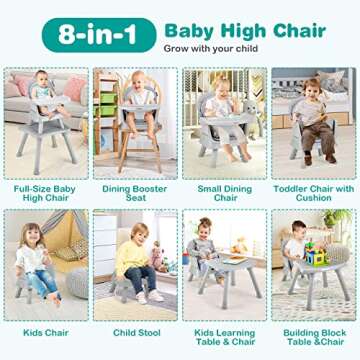 BABY JOY Baby High Chair, 8 in 1 Convertible Highchair for Babies & Toddlers | Booster Seat | Table ...