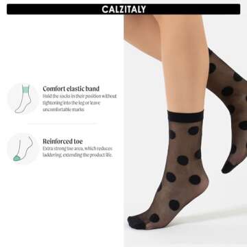 CALZITALY 3 Pairs Women Pop Socks, Sheer Everyday Ankle Socks in 3 Different Designs: Dots, Stripes ...