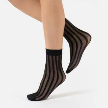 CALZITALY 3 Pairs Women Pop Socks, Sheer Everyday Ankle Socks in 3 Different Designs: Dots, Stripes and Geometric (One Size, Black)