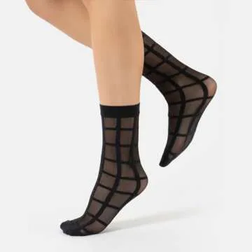 CALZITALY 3 Pairs Women Pop Socks, Sheer Everyday Ankle Socks in 3 Different Designs: Dots, Stripes and Geometric (One Size, Black)