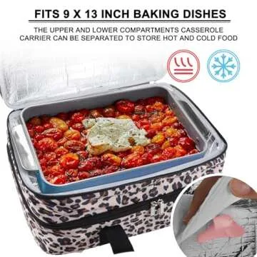 esouler Double Insulated Casserole Carrier Bag Hot & Cold Food Carrier Bag Lasagna Holder Lunch Bag for Picnics, Parties, Travel, Fits 9 x 13 Inches Casserole Dish-Leopard