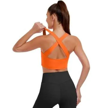 AngiMelo Womens Longline Sports Bra Square Neck Workout Tops Support Crop Tank Strappy Yoga Top Built in Bra Teens