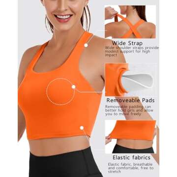 AngiMelo Womens Longline Sports Bra Square Neck Workout Tops Support Crop Tank Strappy Yoga Top Built in Bra Teens