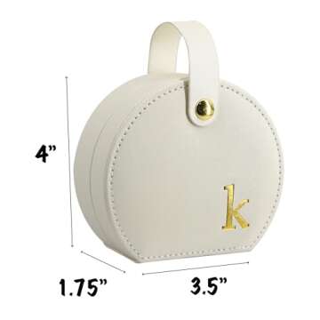COLLECTIVE HOME - Travel Jewelry Case, Elegant Half-Moon Design with Gold Monogram, Detachable Handle, Personalized Accessory Organizer, Gift for Fashion-Forward Women and Teens (k)