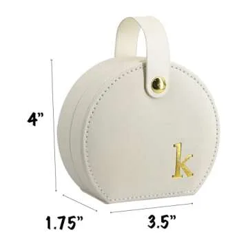 COLLECTIVE HOME - Travel Jewelry Case, Elegant Half-Moon Design with Gold Monogram, Detachable Handle, Personalized Accessory Organizer, Gift for Fashion-Forward Women and Teens (k)