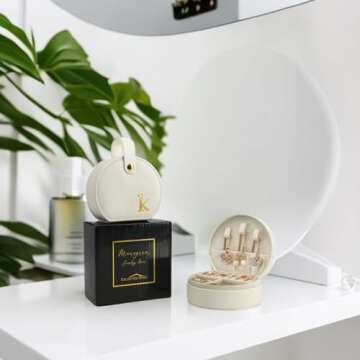 COLLECTIVE HOME - Travel Jewelry Case, Elegant Half-Moon Design with Gold Monogram, Detachable Handle, Personalized Accessory Organizer, Gift for Fashion-Forward Women and Teens (k)