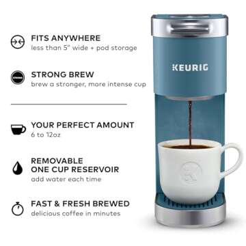 Keurig K-Mini Plus Single Serve K-Cup Pod Coffee Maker, with 6 to 12oz Brew Size, Stores up to 9 K-C...