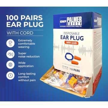 ATERET Earplugs 100 Pairs I 32db Noise Cancelling Soft Disposable Corded Ear Plugs I Safety Hearing ...