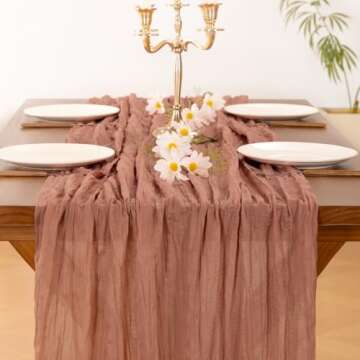 Socomi 10pcs Dark Rose Christmas Table Runner Cheesecloth Table Runner 120 inch Cheese Cloth Runner Spring Easter 10FT Boho Rustic Gauze Table Runner for Wedding Party Baby Shower Birthday Home Decor