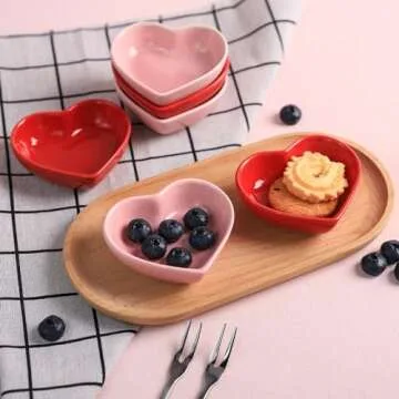 Charming Heart-Shaped Ceramic Sauce Dish Set - 6 Dishes